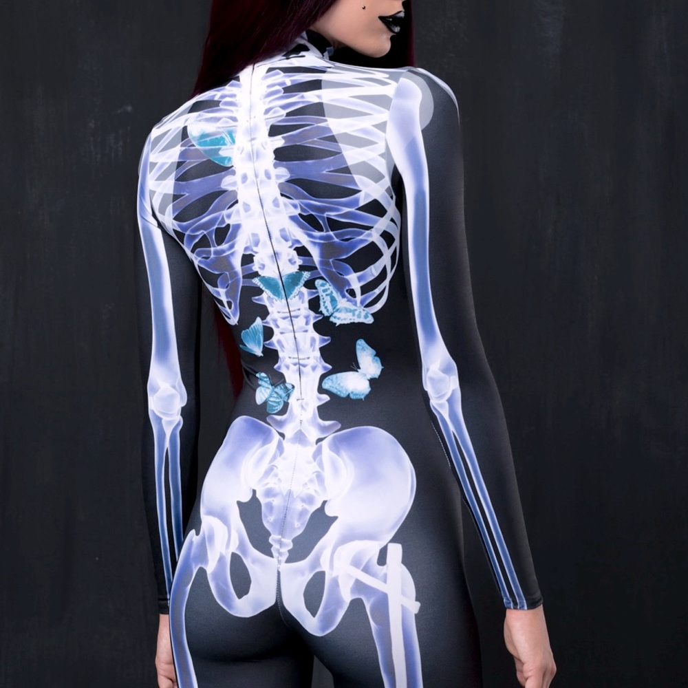 Badinka X-Ray Skeleton Back Zip Unitard size EXTRA LARGE